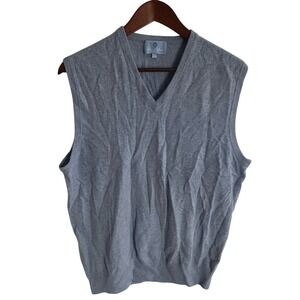 Ben Silver Charleston Mens Blue 100% Geelong Lambswool V-Neck Sweater Vest L